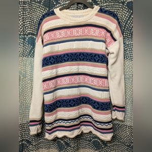 Vintage Cotton Knit Sweater in cream, white, pink, and blue